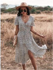 All Over Print Split Hem A-line Dress 黑白色 x